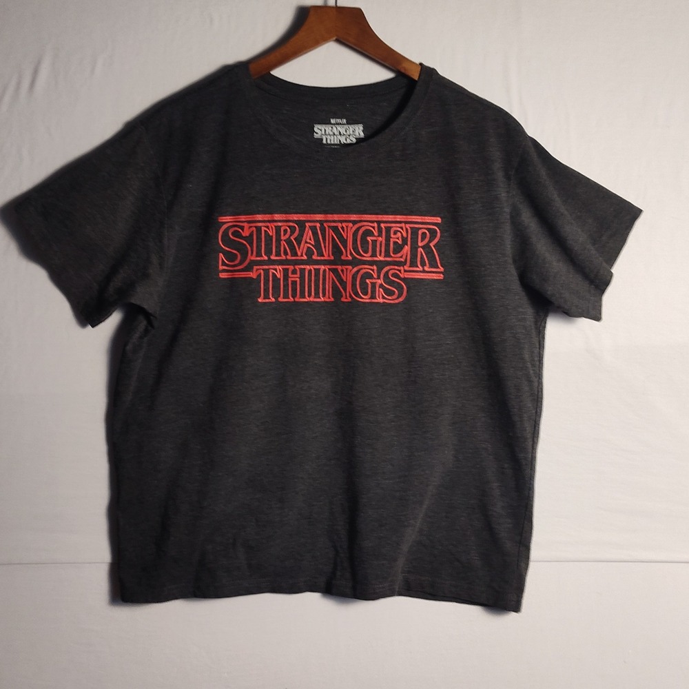 Netflix Stranger Things Graphic T-Shirt Charcoal Gray Red Logo Mens 2XL Heather